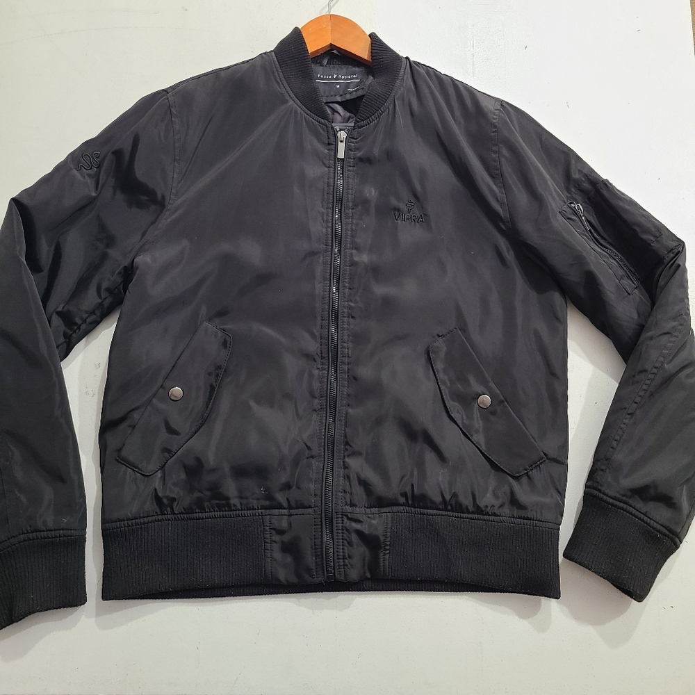Mens Sz Medium - FOSSA Bomber Jacket Quilted Inside - Fall Winter Coat Black